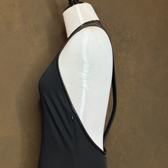 KOKIN New York Black Leather-Trim Halter Gown Size 10 Elegant Evening Statement - Picture 9 of 16